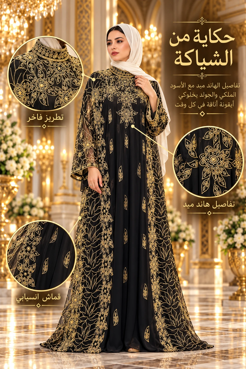 عباية الأسود الملكي والجولد